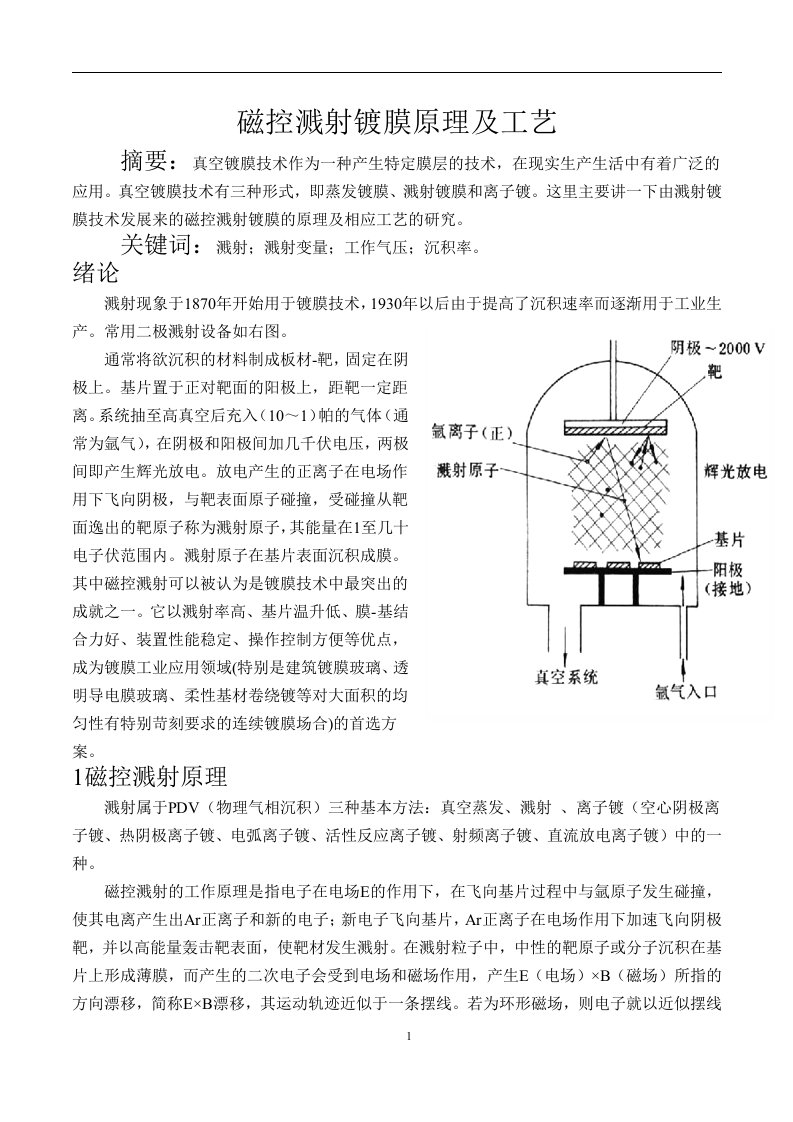 磁控溅射镀膜原理及工艺