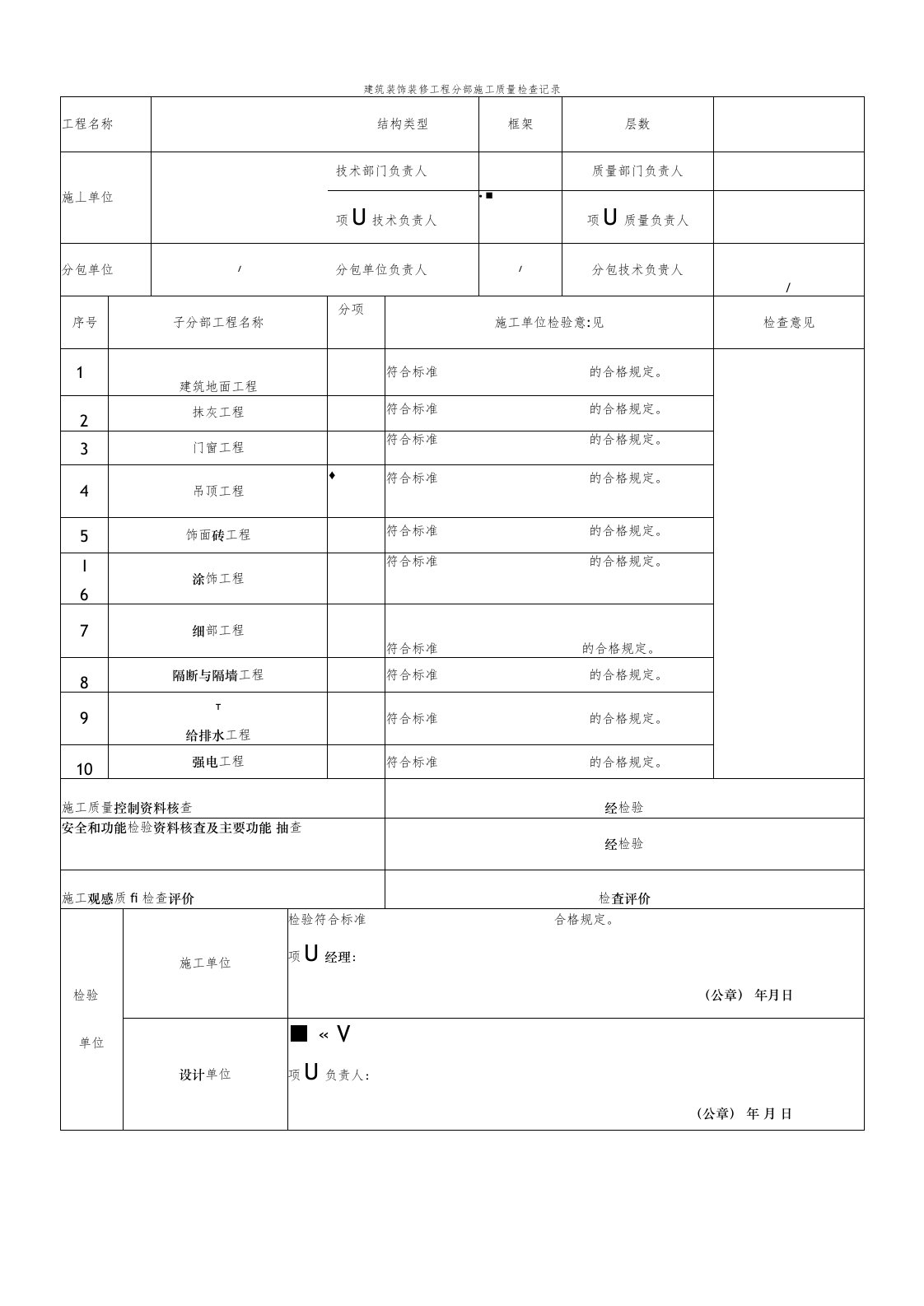 装饰工程验收表格工装