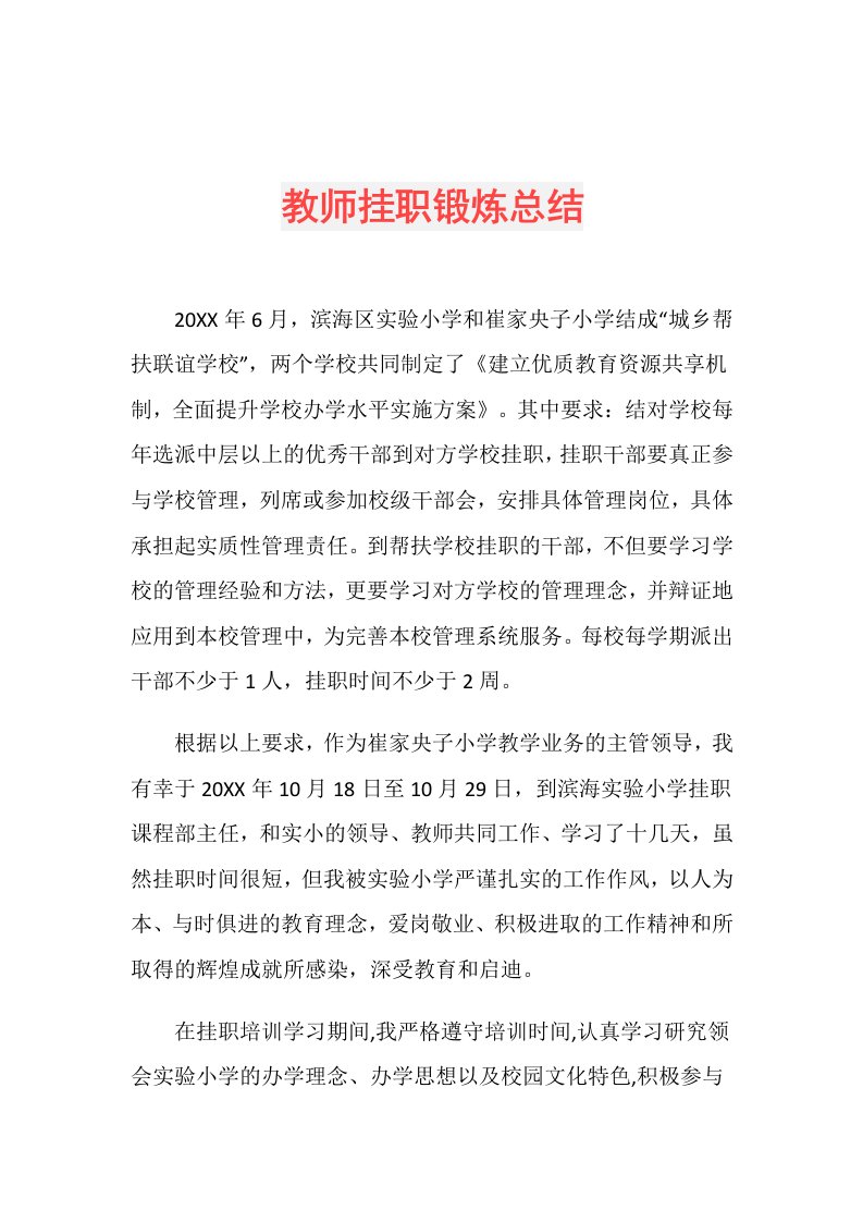 教师挂职锻炼总结