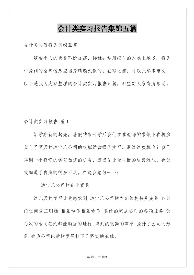 会计类实习报告集锦五篇例文