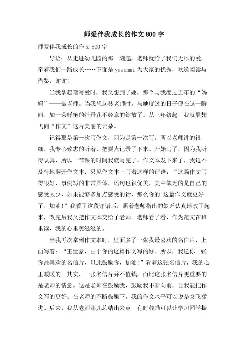 师爱伴我成长的作文800字