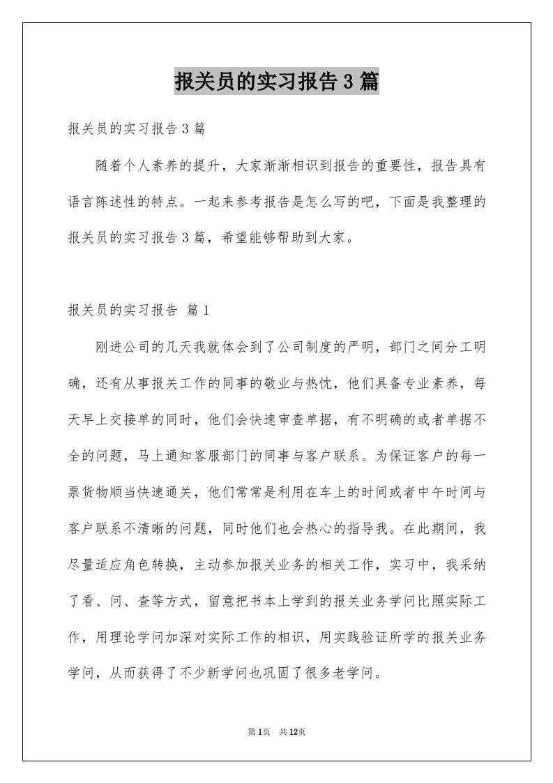 报关员的实习报告3篇