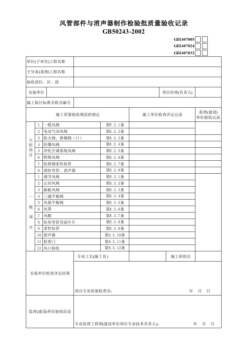 施工组织-7风管部件与消声器制作检验批质量验收记录