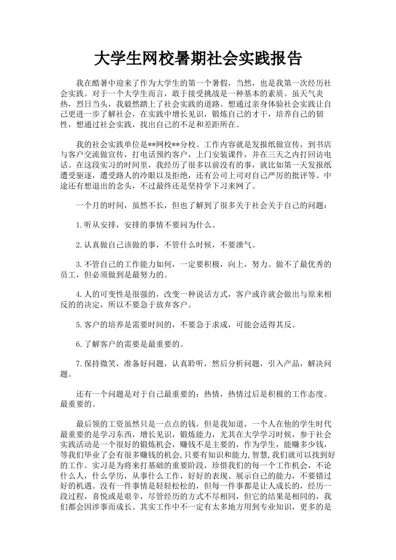 大学生网校暑期社会实践报告