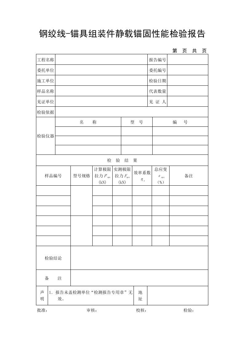 钢绞线锚具组装件静载锚固性能检验报告