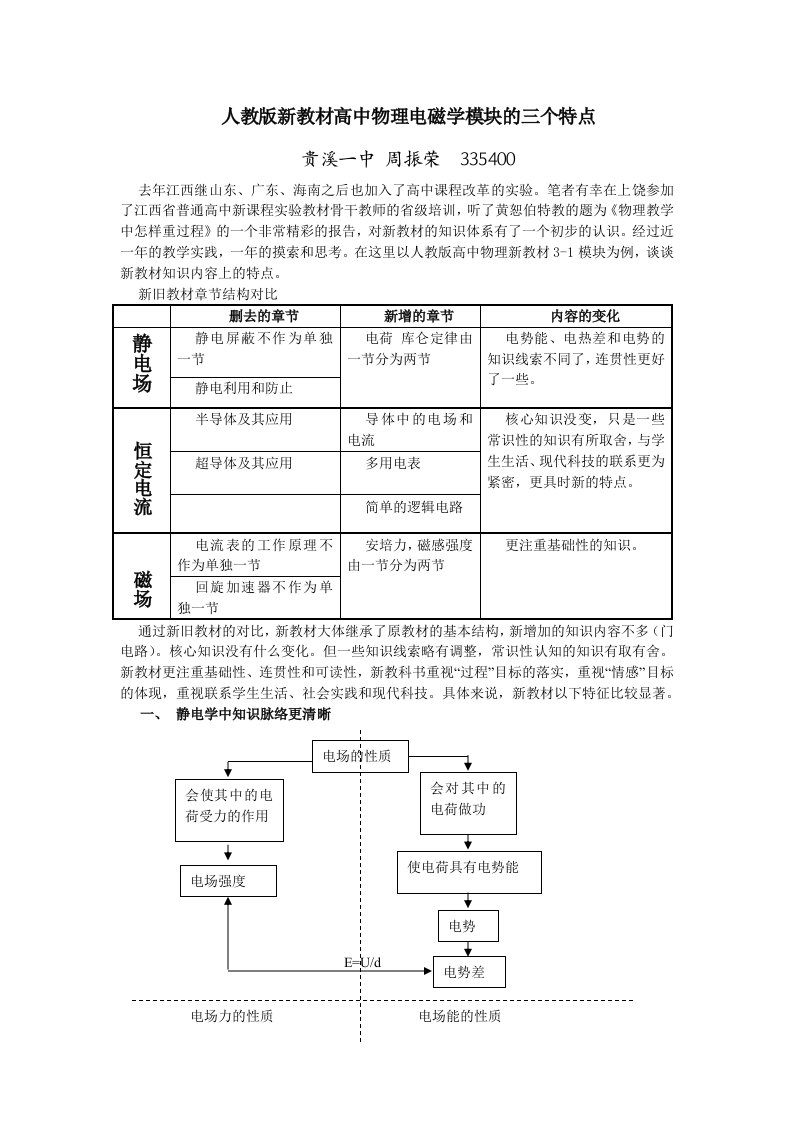 人教版新教材高中物理电磁学模块的三个特点