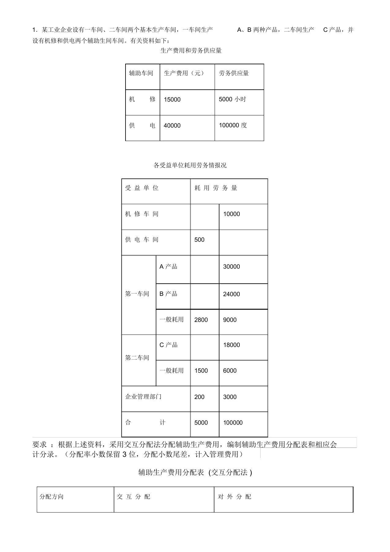 国开会计学形考作业成本会计习题2