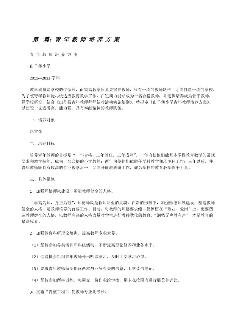 青年教师培养方案（共5篇）[修改版]