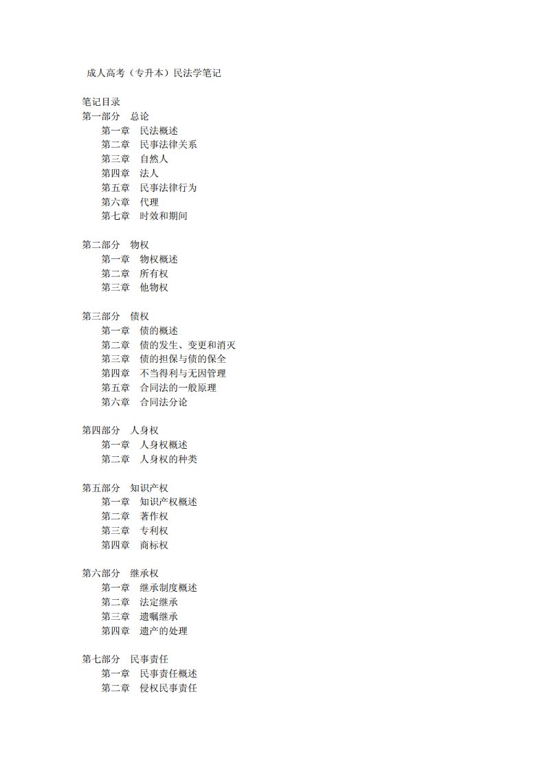 成人高考（专升本）名法学复习资料