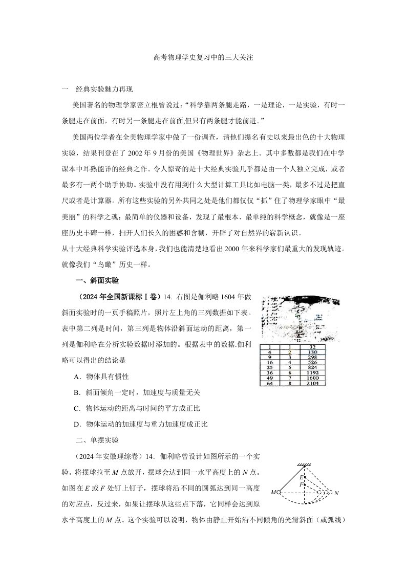 高考物理学史复习中的三大关注