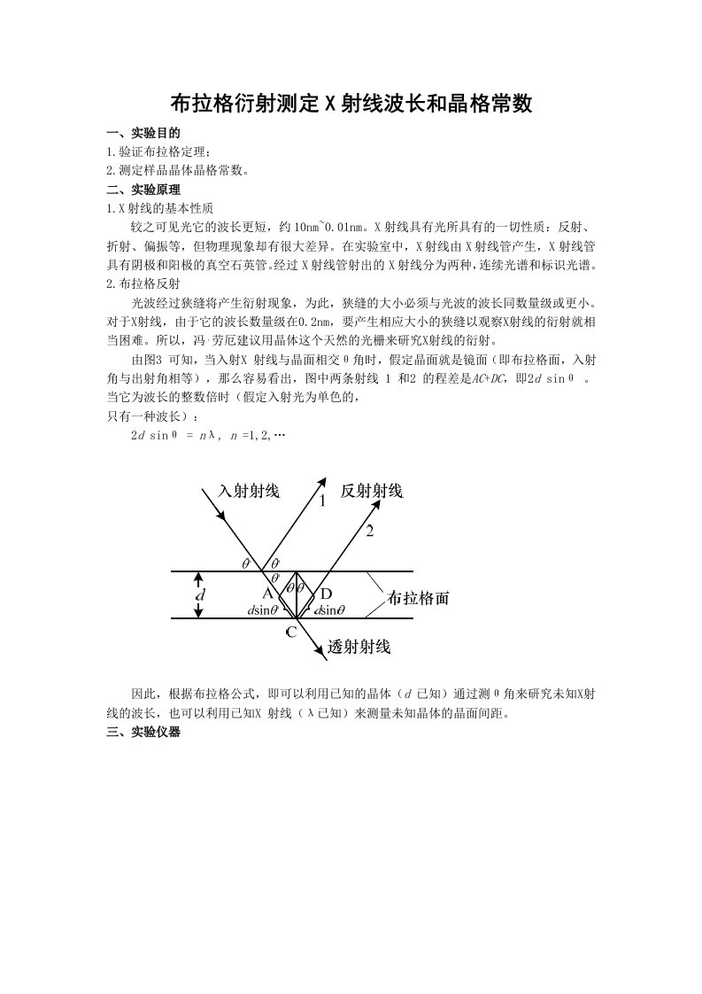 布拉格衍射测定X射线波长和晶格常数实验报告模板
