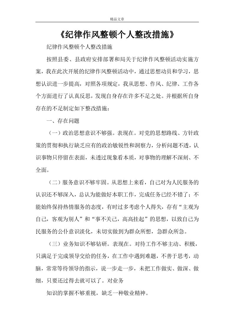 《纪律作风整顿个人整改措施》