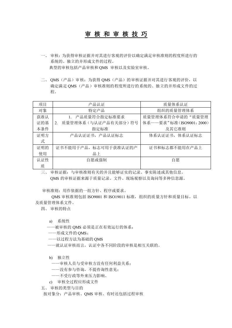 质量管理体系审核和审核技巧