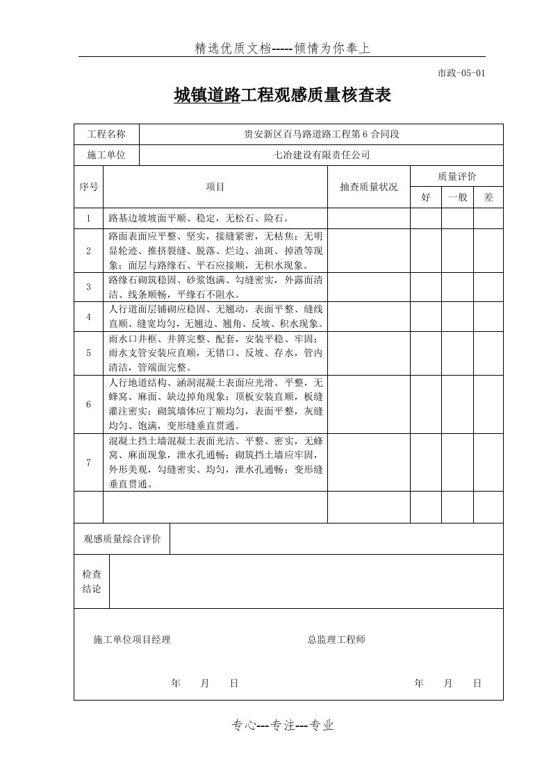 市政工程观感质量核查表(共4页)