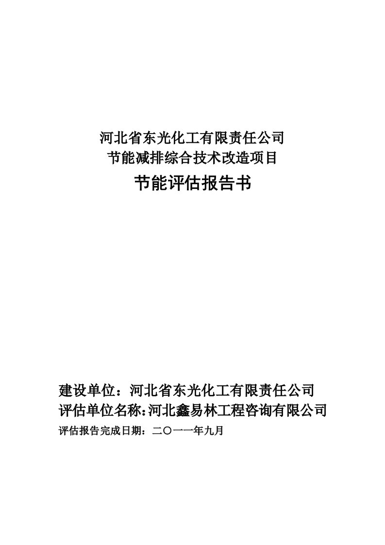 河北省东光化工有限责任公司节能减排综合技术改造项目节能分析评估报告书