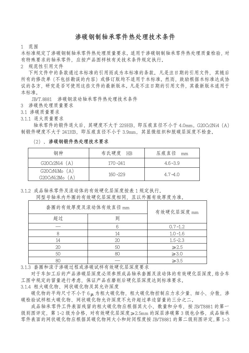 渗碳钢制轴承零件热处理质量要求