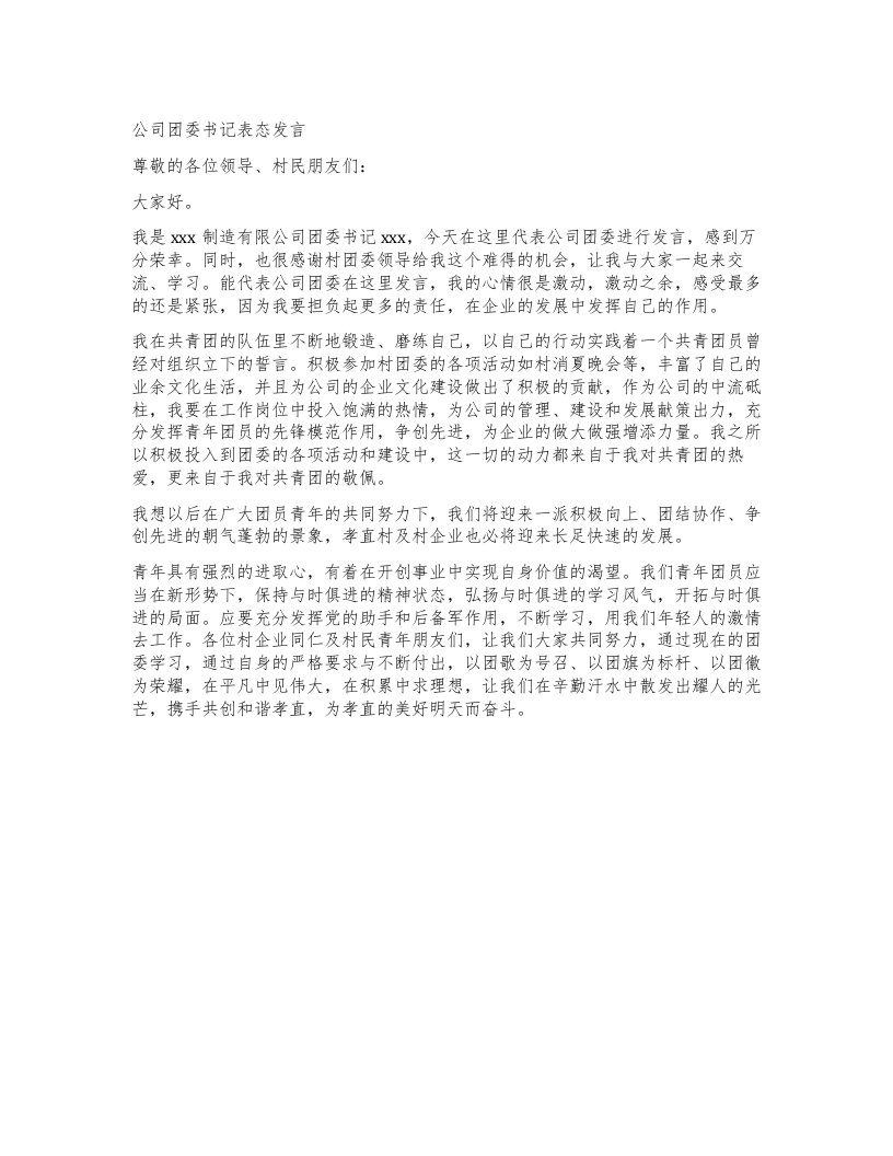 公司团委书记表态发言