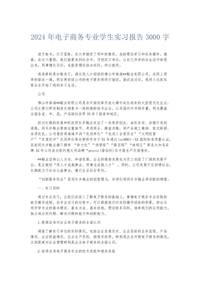 实习报告2024年电子商务专业学生实习报告3000字