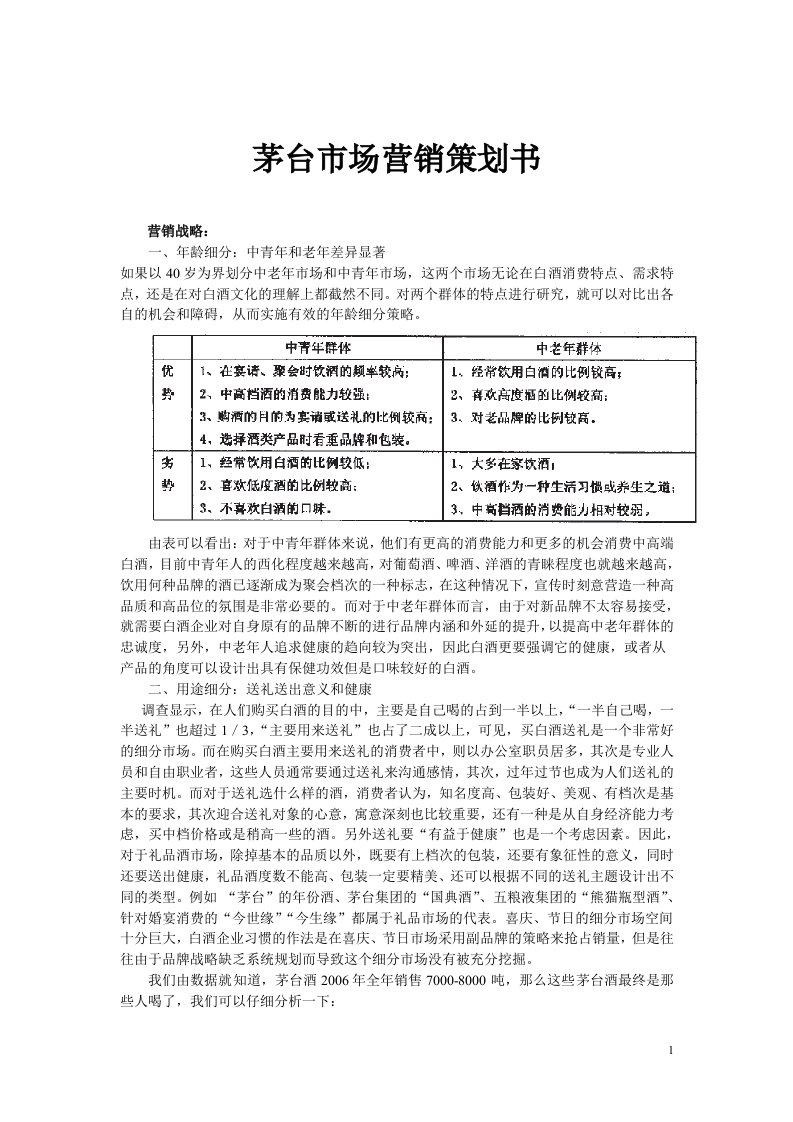 茅台市场营销策划书1