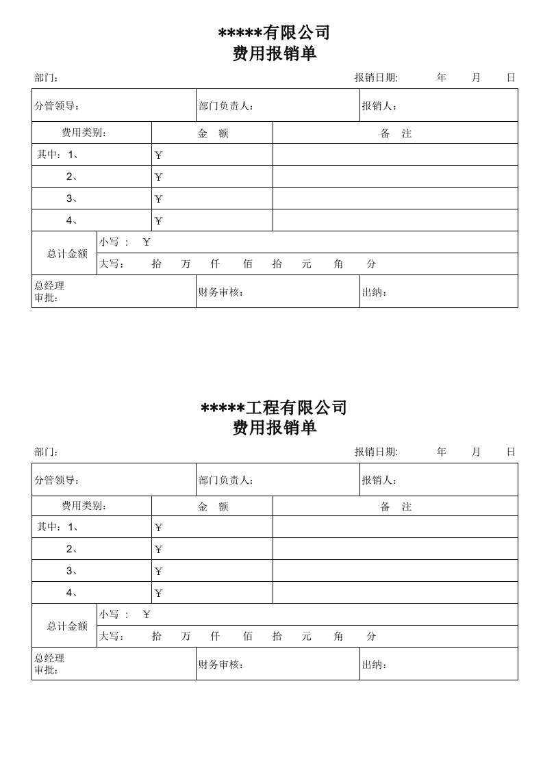 费用报销单格式(模板)