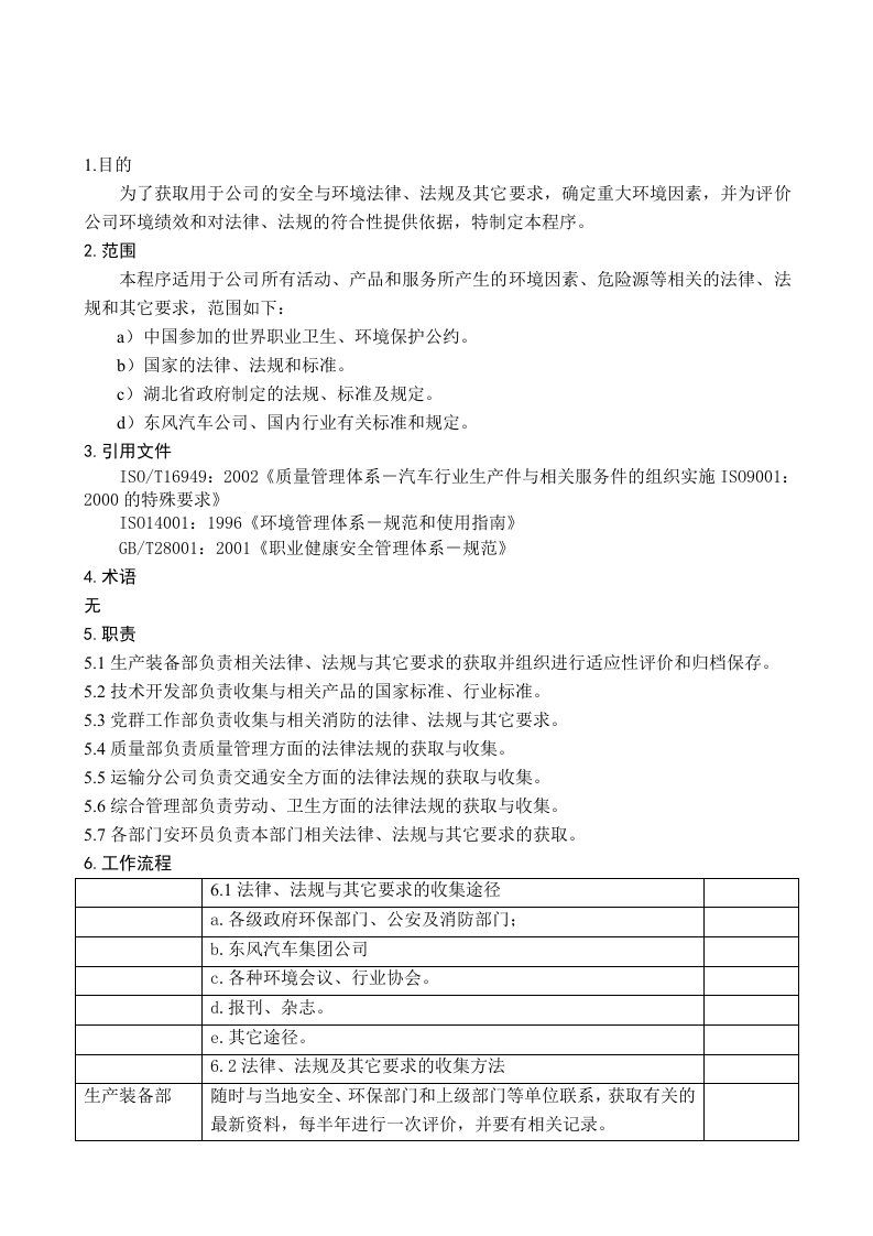 法律、法规识别和更新控制程序