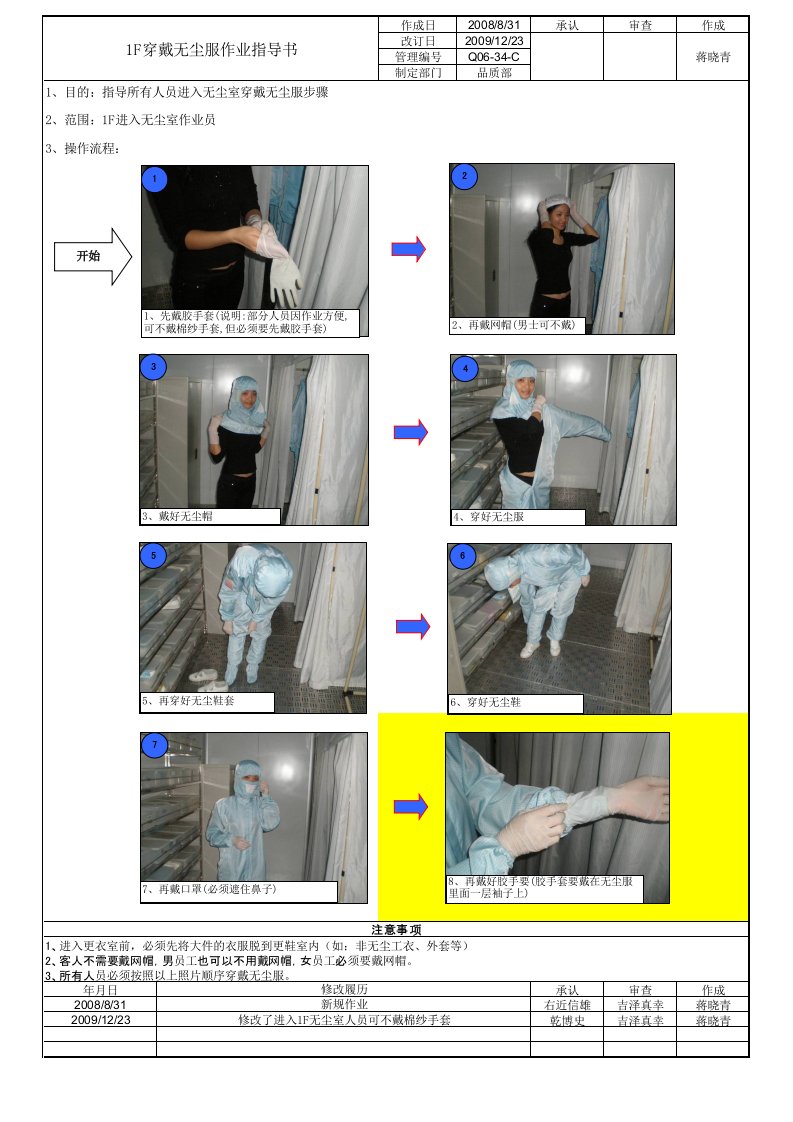 穿戴无尘服作业指导书