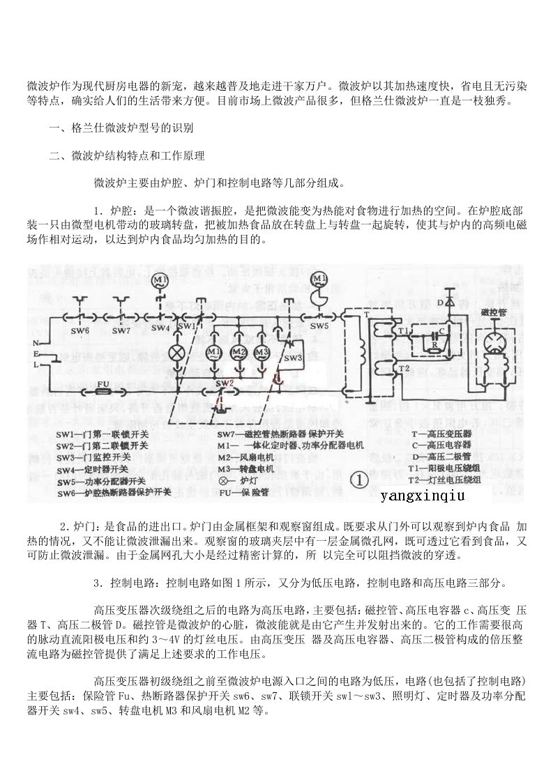 格兰仕微波炉的常见故障和故障排除的结构和原理