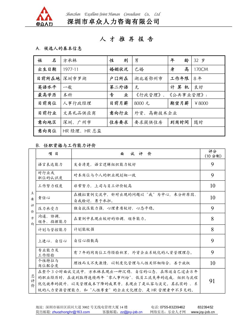 人才推荐报告