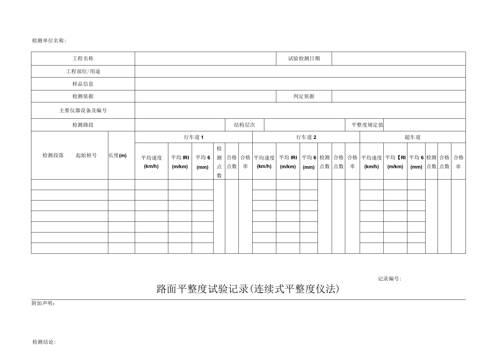 路面平整度试验记录(连续式平整度仪法)