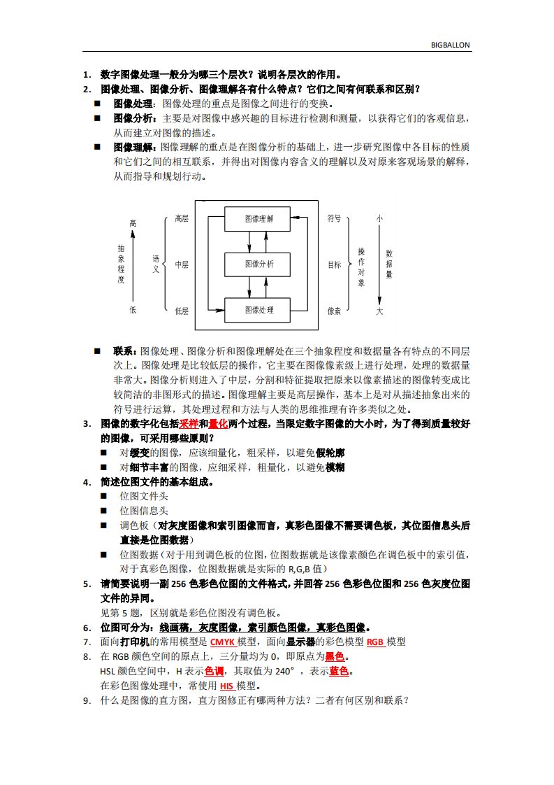 长安大学期末复习小抄-数字图像处理考题总结