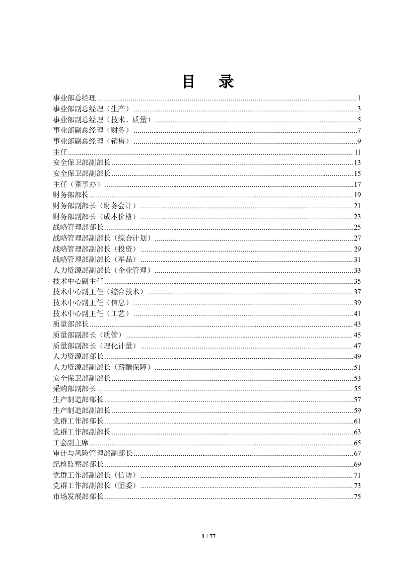 特种专用车辆及乘用车零部件生产公司岗位说明书(中层管理)制度