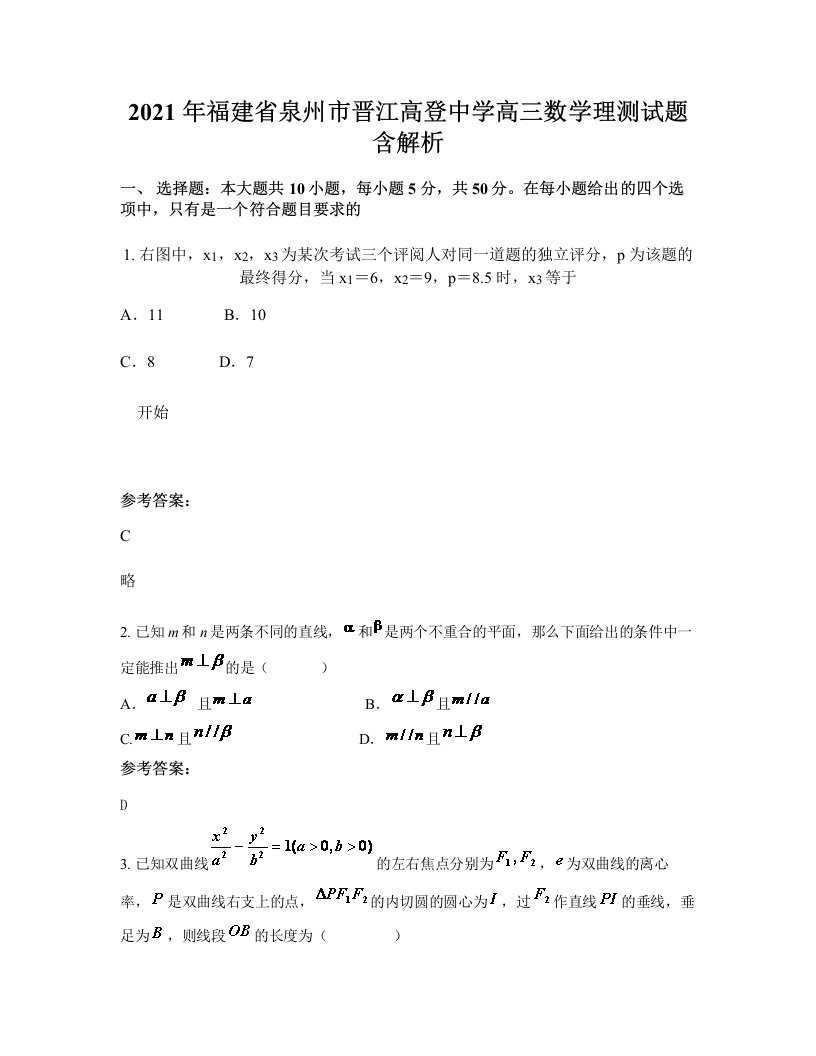 2021年福建省泉州市晋江高登中学高三数学理测试题含解析