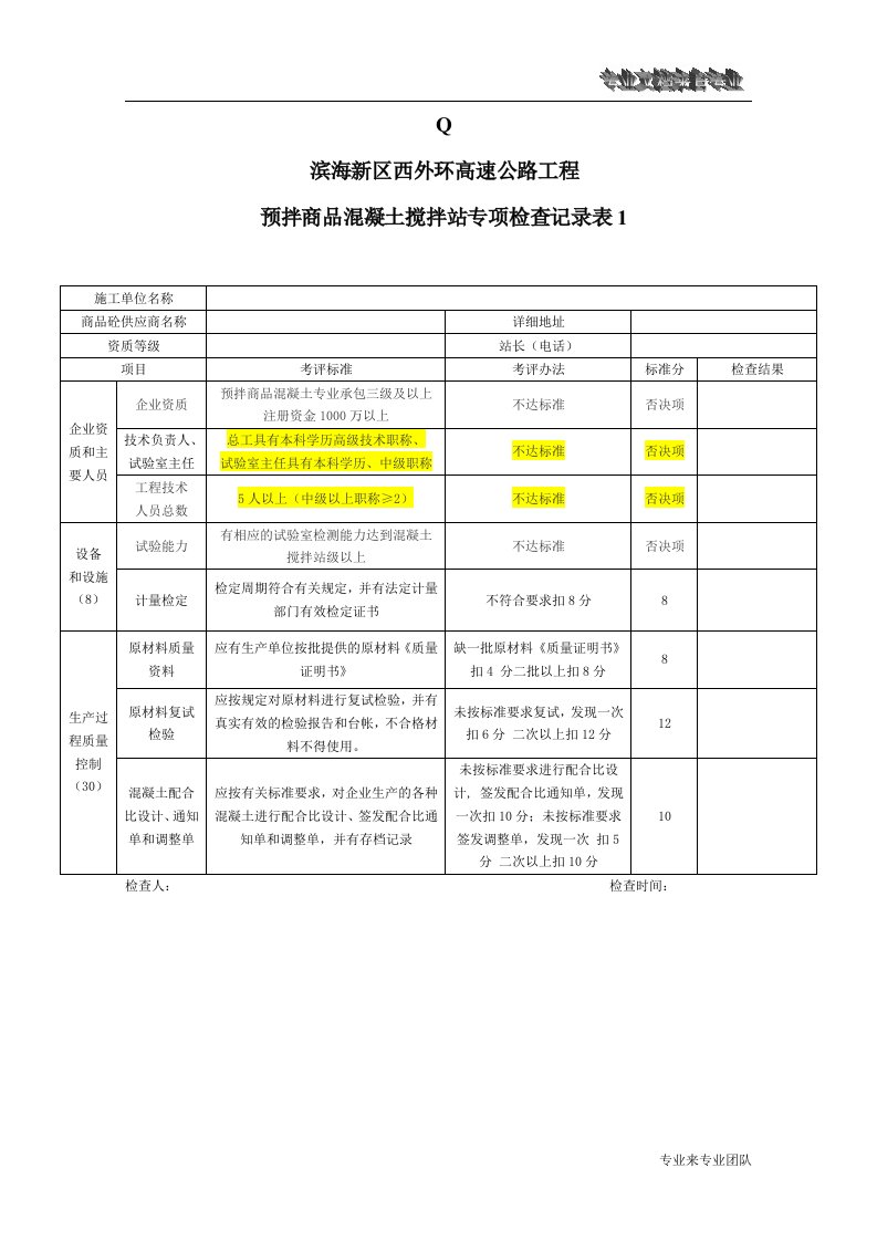 混凝土搅拌站检查表文档