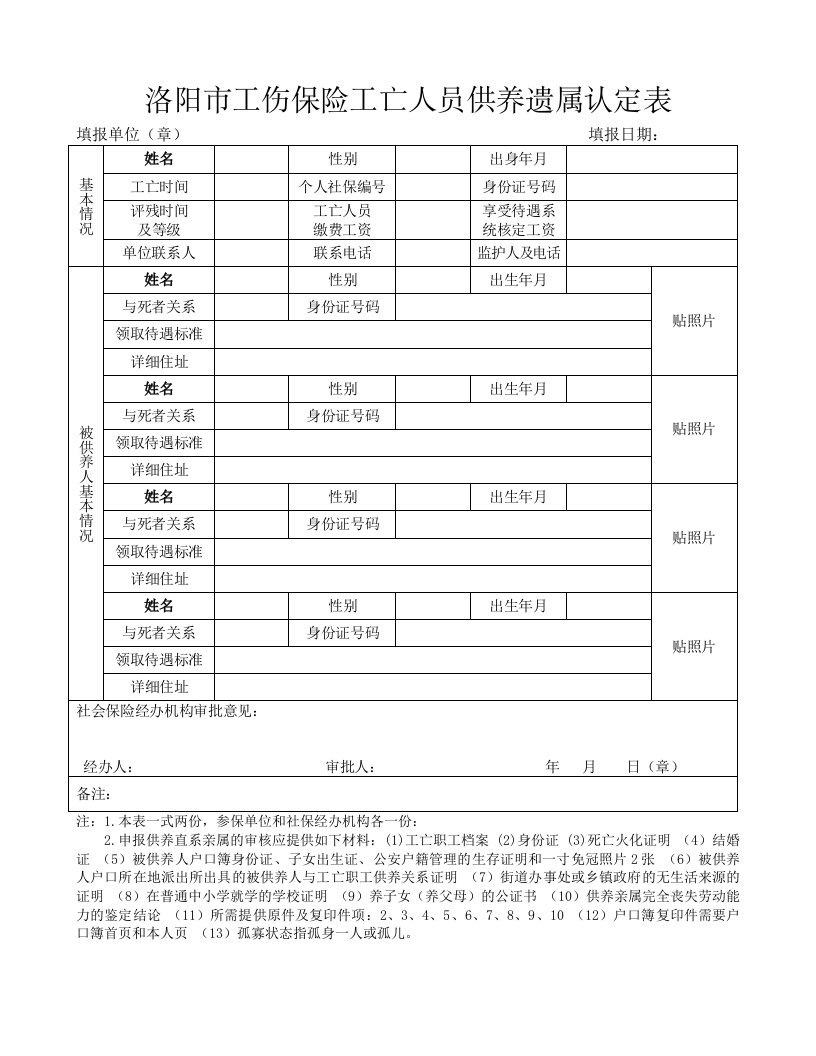 洛阳市工伤保险工亡人员供养遗属认定表