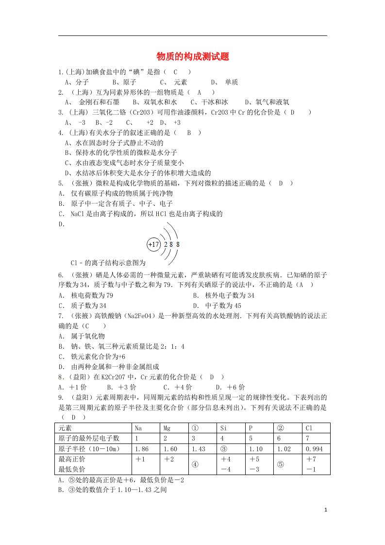 河北省沧州市献县垒头中学中考化学一轮专题复习