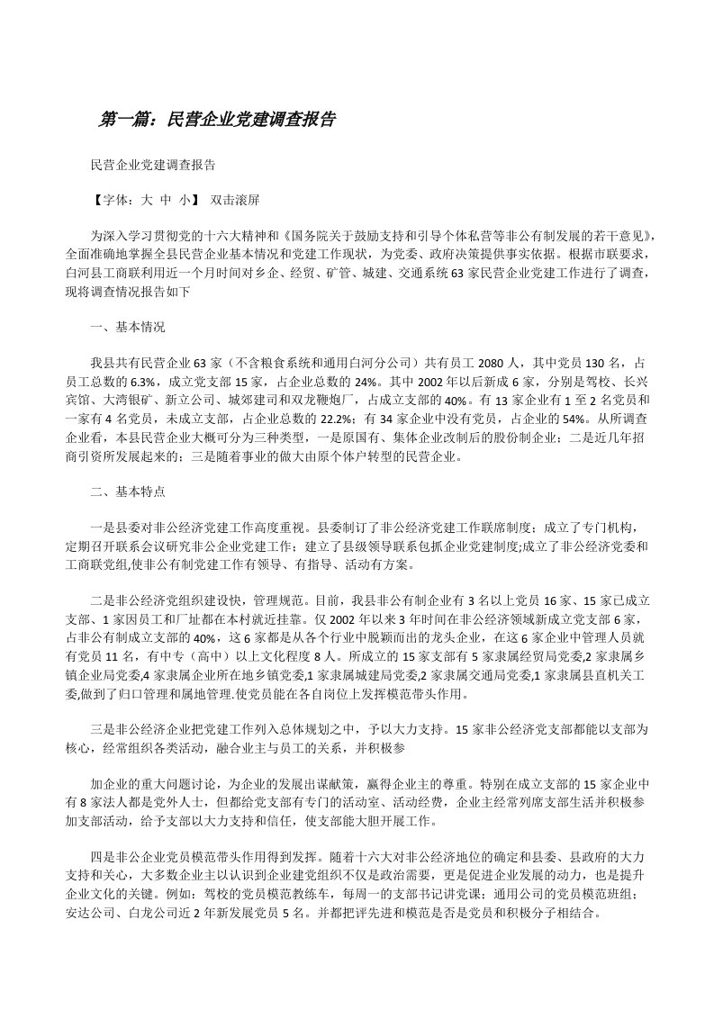 民营企业党建调查报告（共5篇）[修改版]