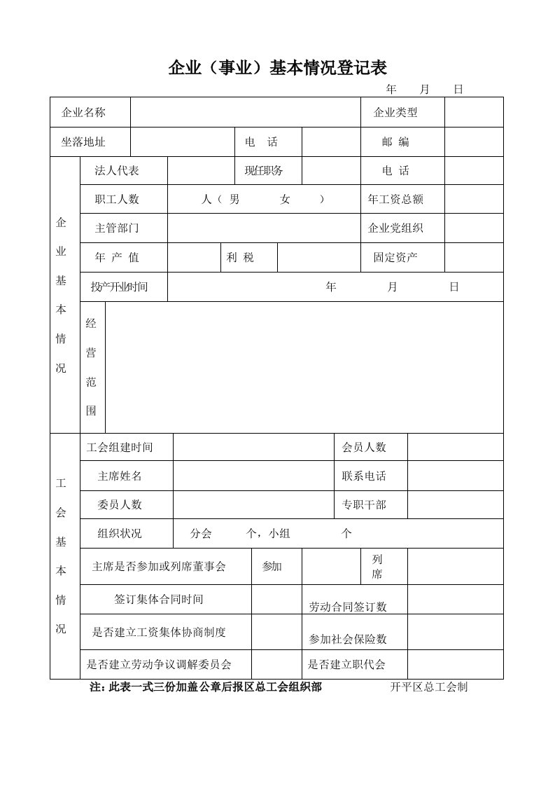 企业(事业)基本情况登记表