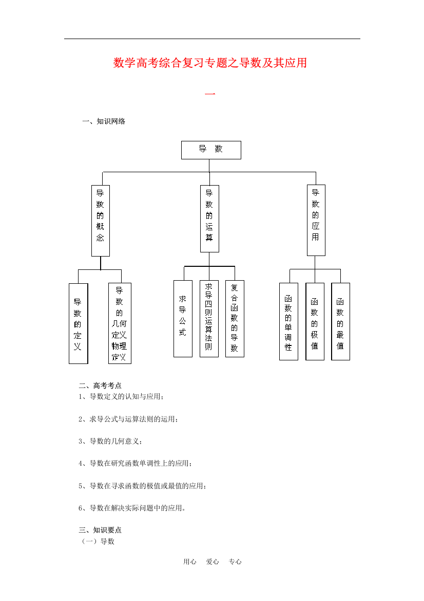 高中数学：高考综合复习专题之导数及其应用（一）旧人教版