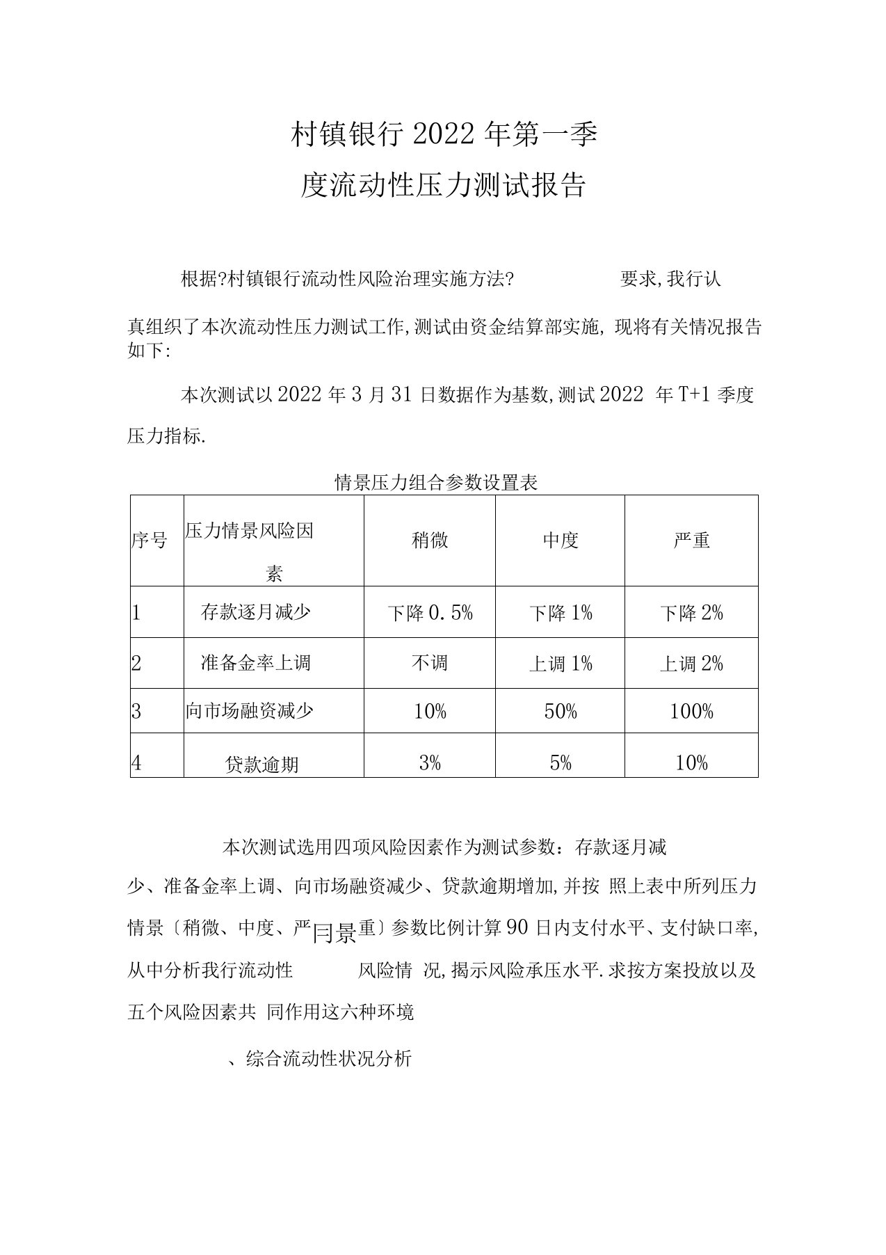 (完整版)流动性风险压力测试报告