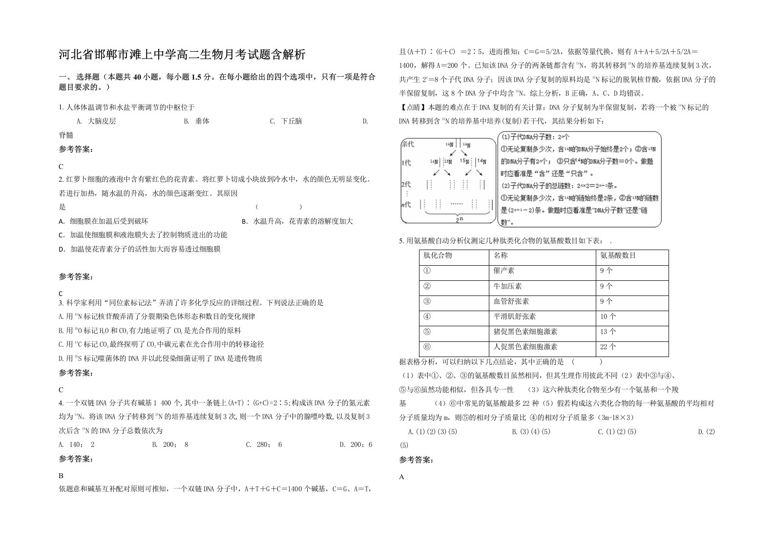 河北省邯郸市滩上中学高二生物月考试题含解析