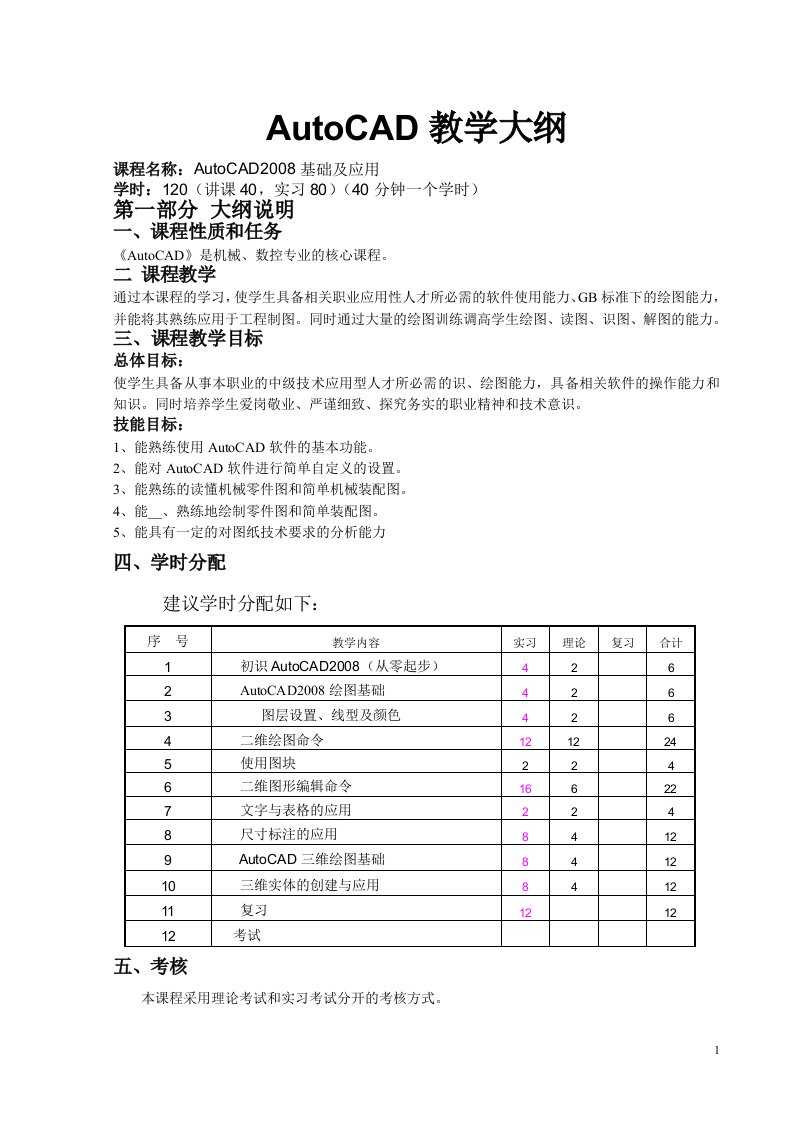 AutoCAD教学大纲