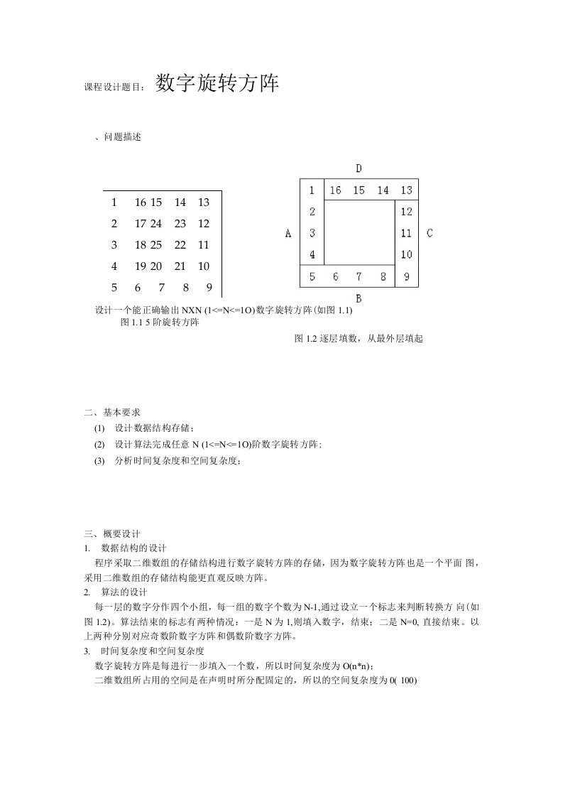 数据结构--旋转数字方阵--课程设计报告