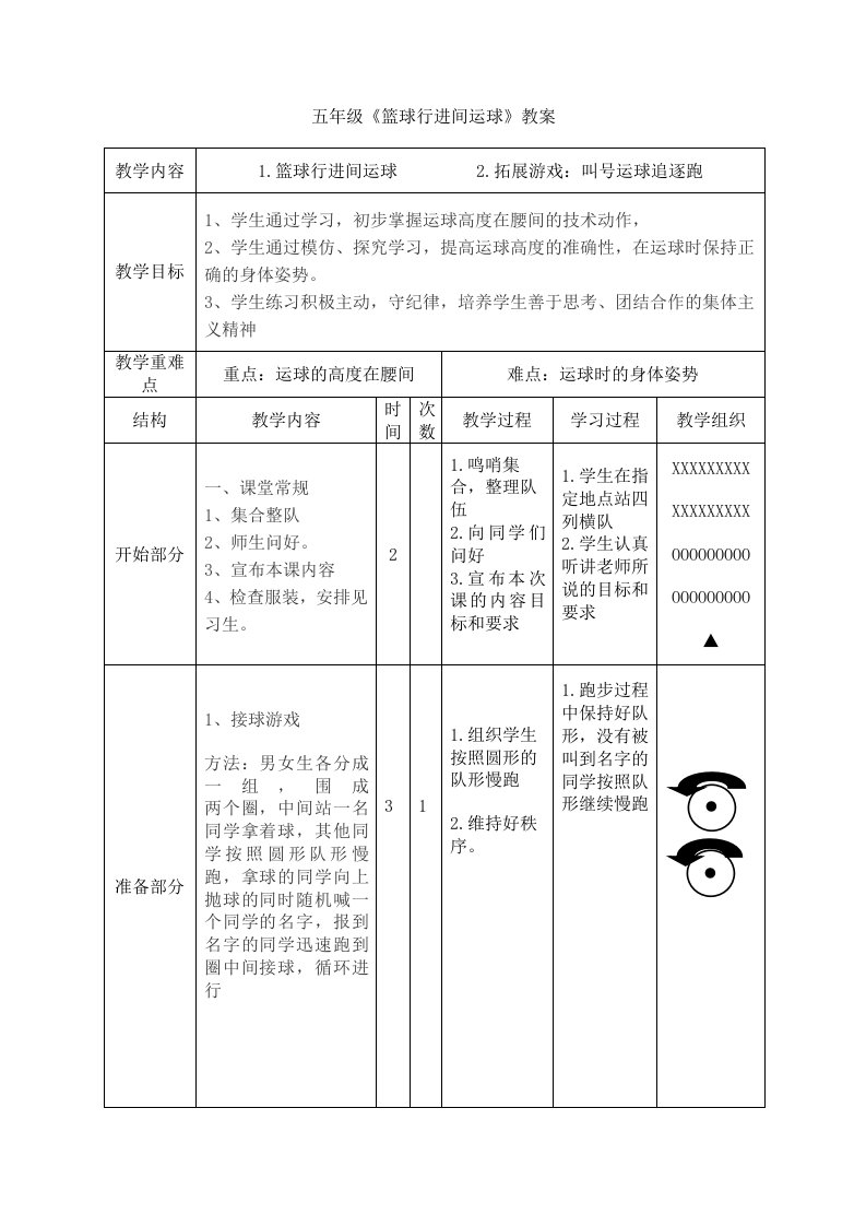 五年级《篮球行进间运球》教案