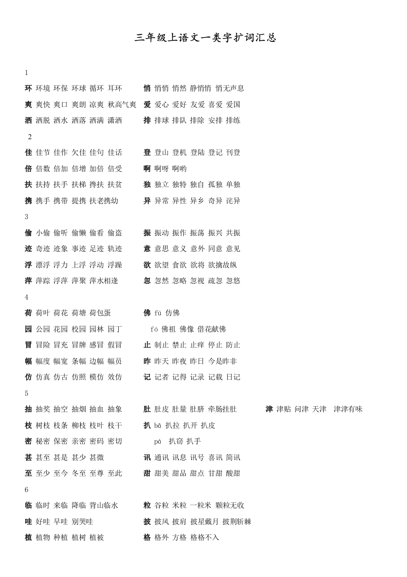 三年级上册语文字扩词汇