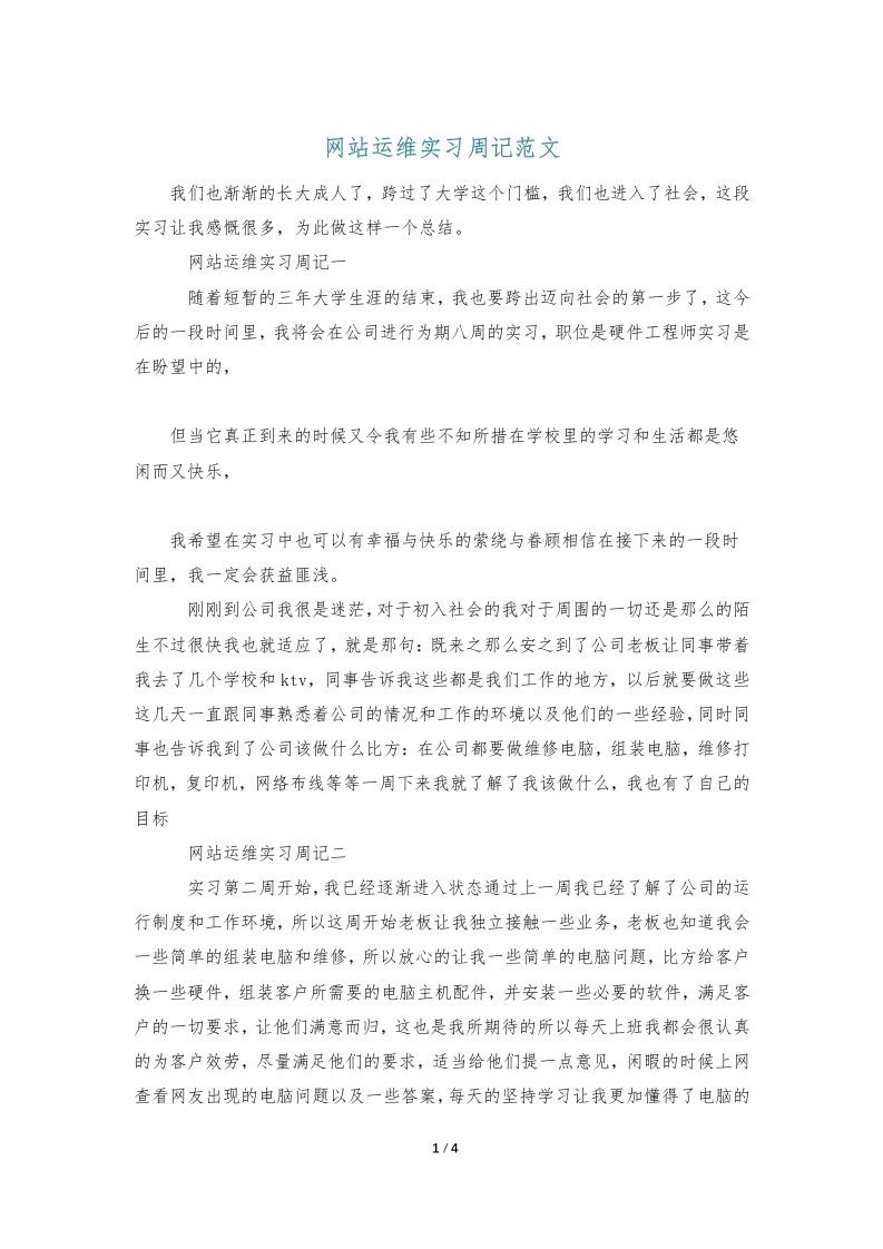 网站运维实习周记范文