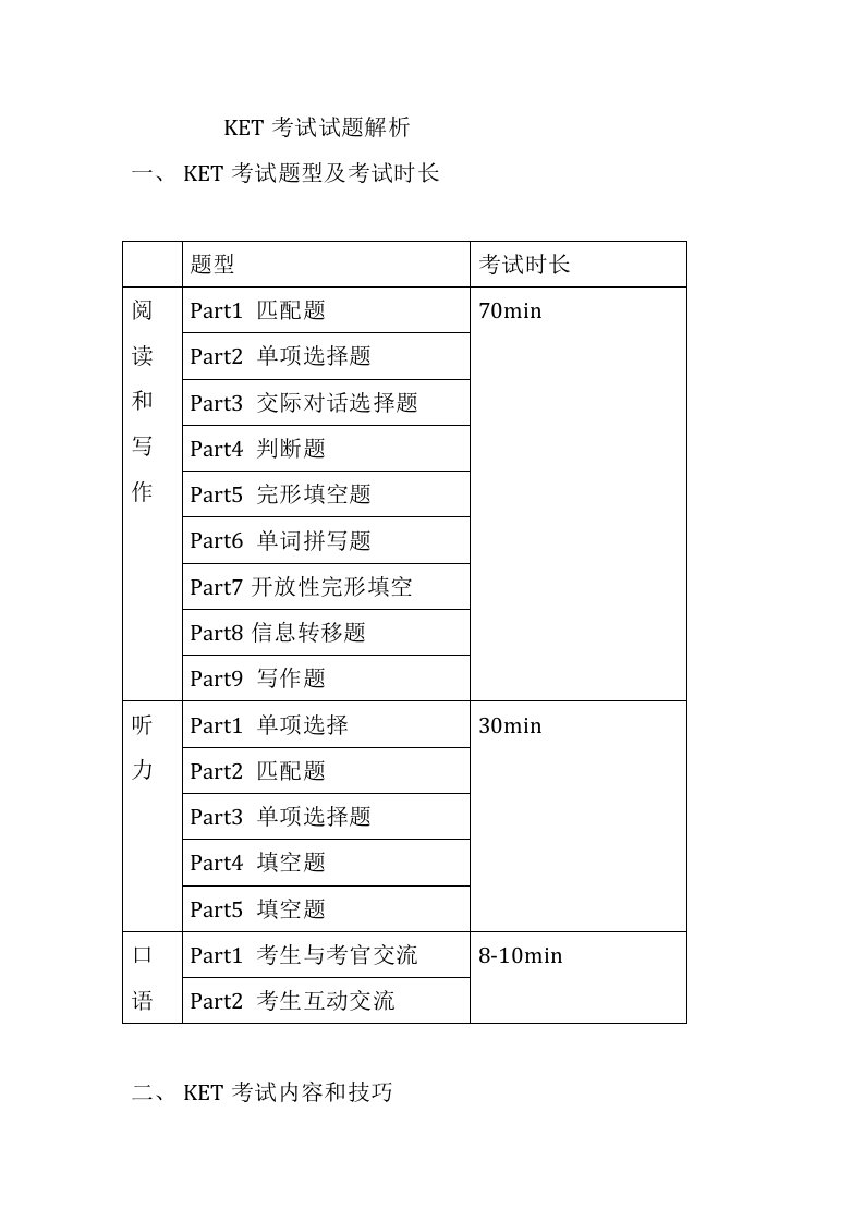 KET考试试题解析