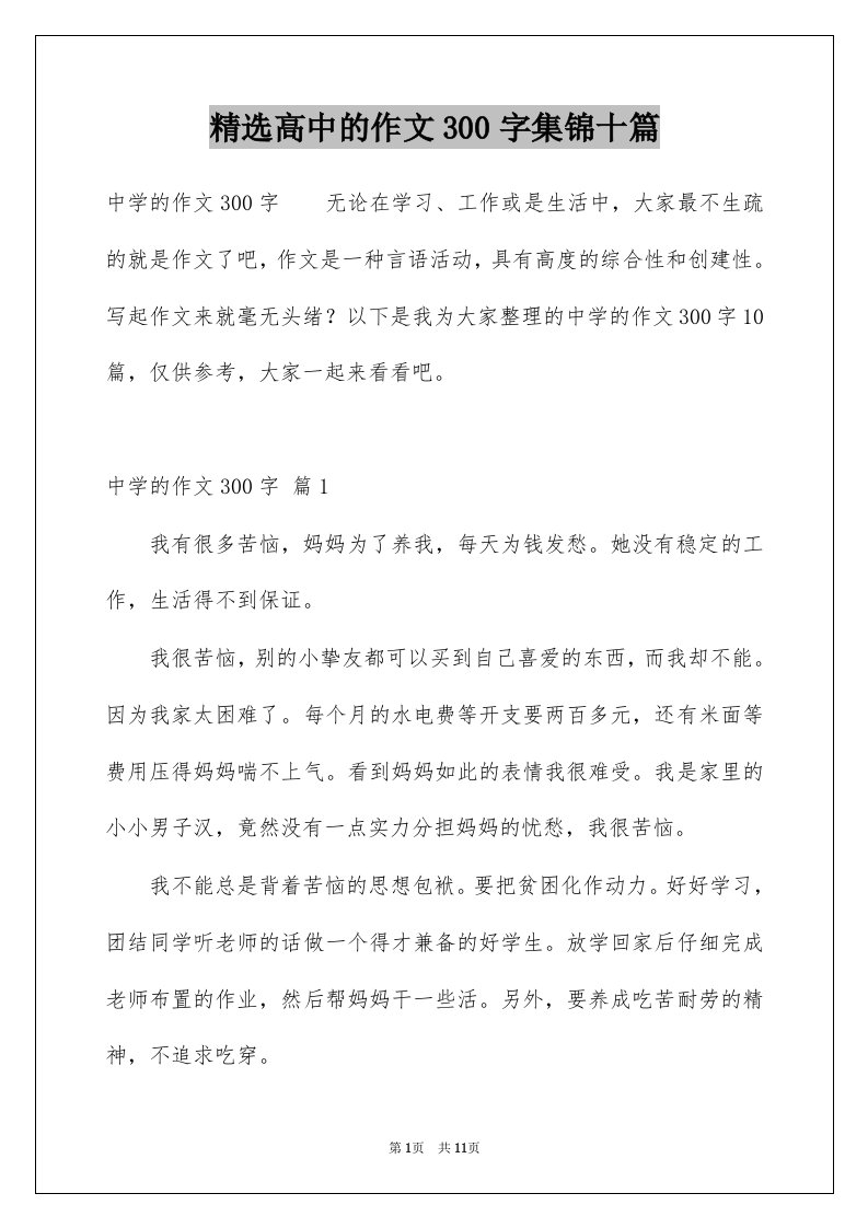 高中的作文300字集锦十篇例文