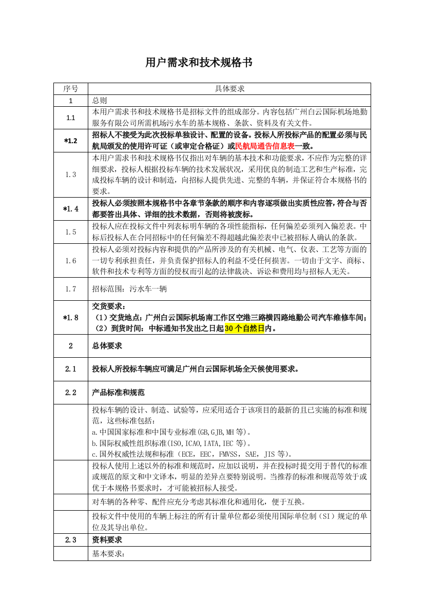 用户需求和技术规格书