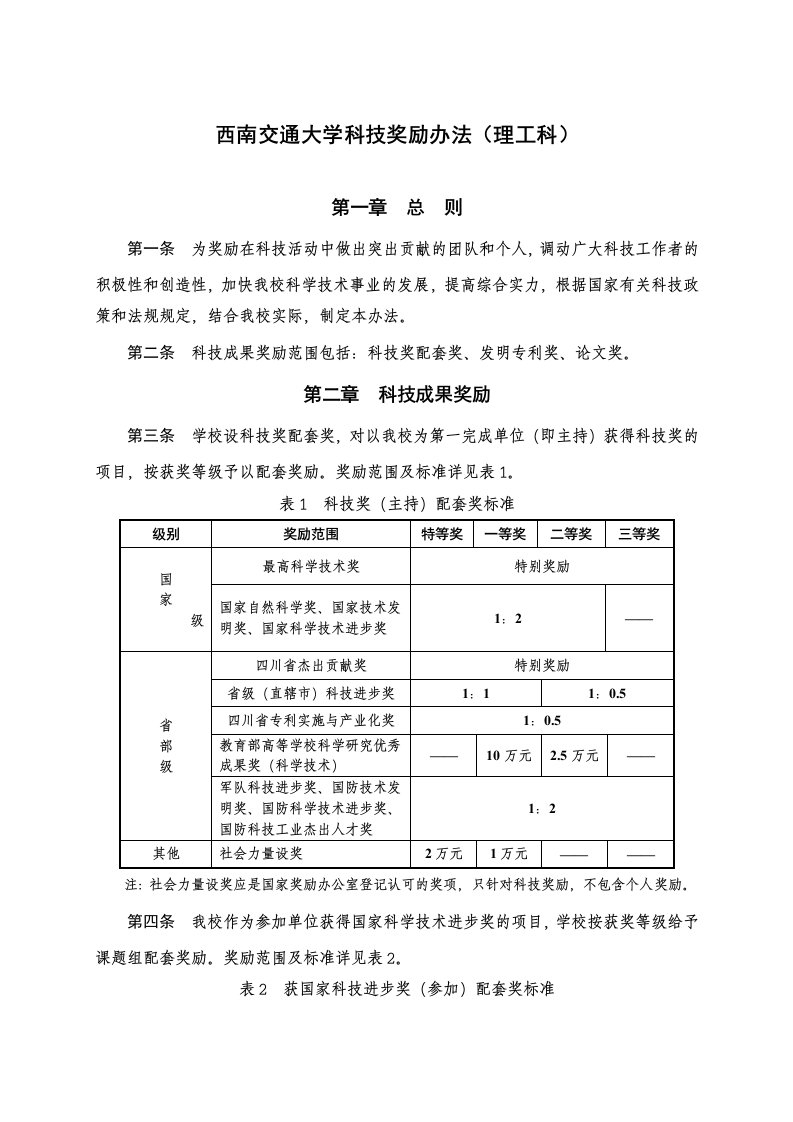 西南交通大学科技奖励办法理工科