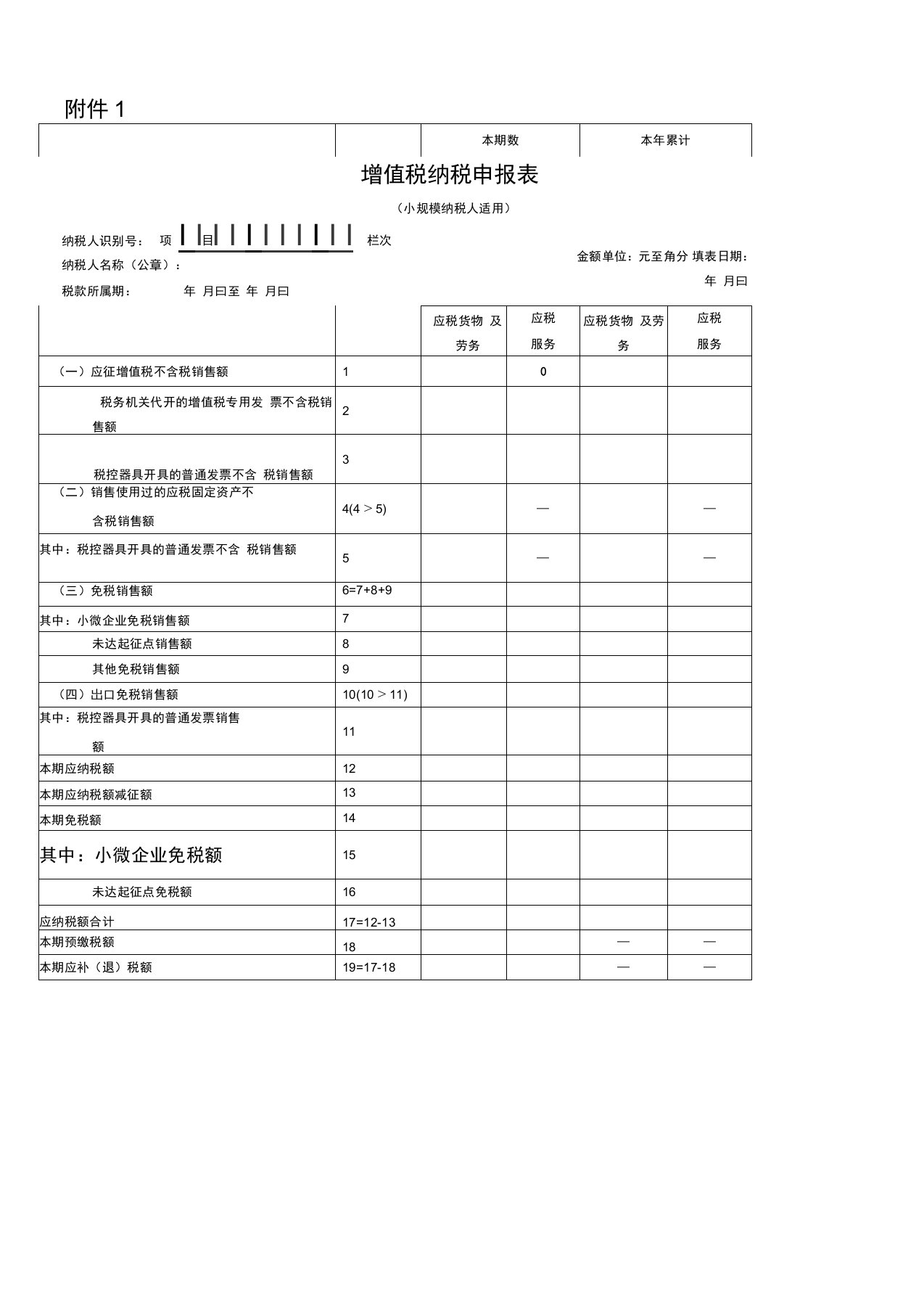 小规模申报表模板